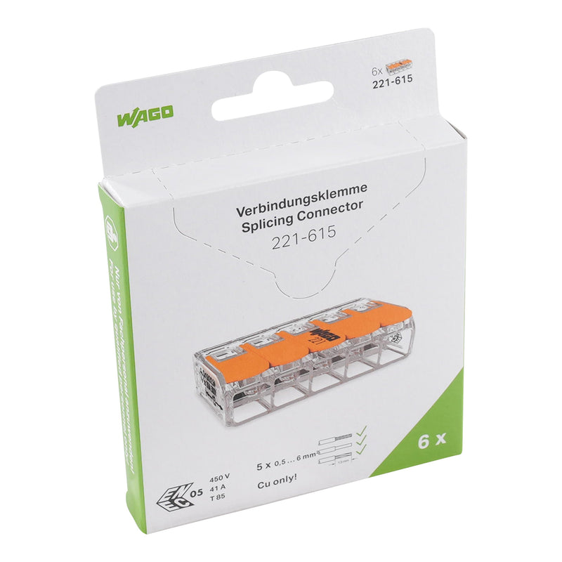 WAGO - Steckklemme Verbindungsklemme 221-615/995-006 max.6mm²,transparent − 108 Stück