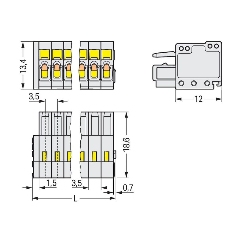 WAGO - Kabelsteckverbinder für Leiterplattensteckverbinder Federleiste 734-103 3p 3,5mm lichtgrau − 200 Stück