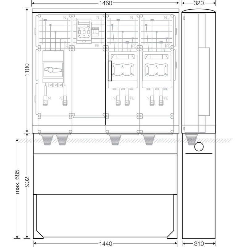 Hensel - Verteilerschrank für Energieversorgung Ladeverteiler Mi EV 200kW 2011 b. z. 2 Ladepunkte