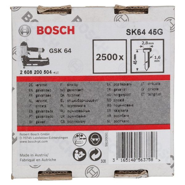 Bosch - Nagel für Nagelgerät Senkkopf-Stift SK64 45G, 2608200504 1,6 mm 45 mm