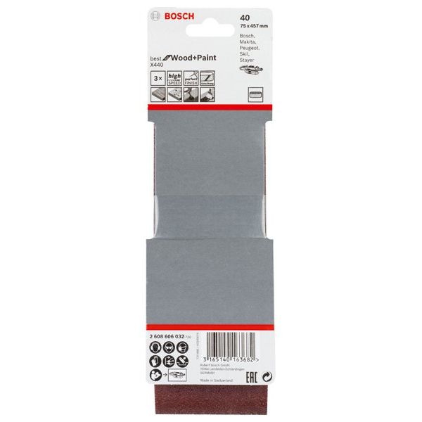 Bosch - Schleifpapier/Schleifvlies PRO X440 Schleifband, 75 x 2608606032 457 mm, G40, 3-tlg