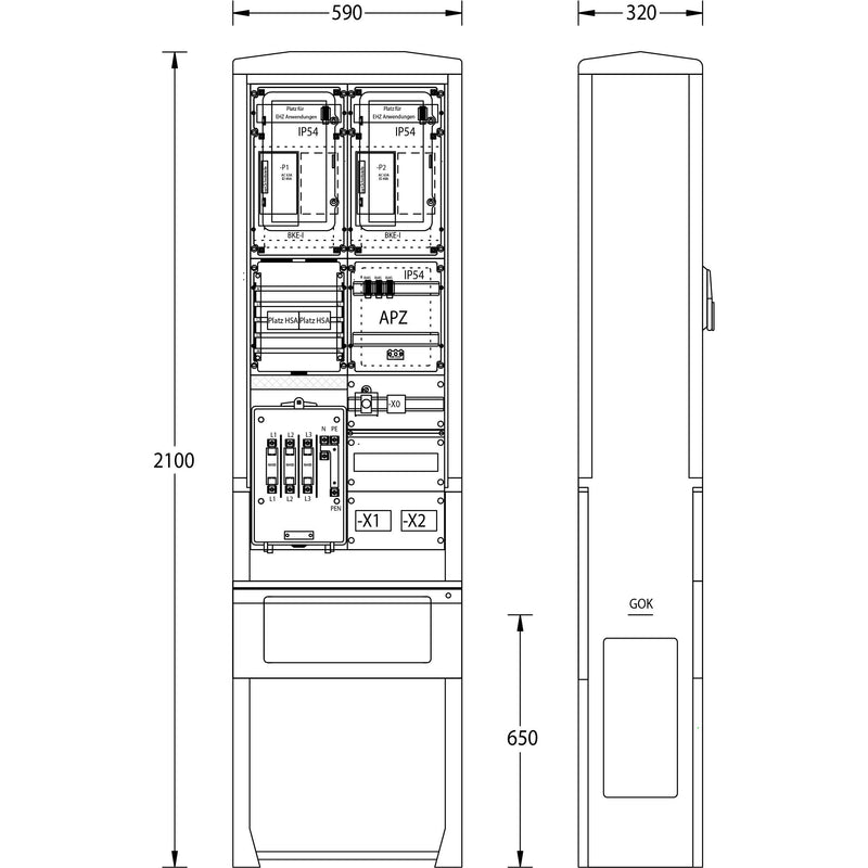 uesa - Zähler-Komplettschrank Zähleranschlußsäule ZAS-S-2-TSG S.Berlin 2100x590x320mm