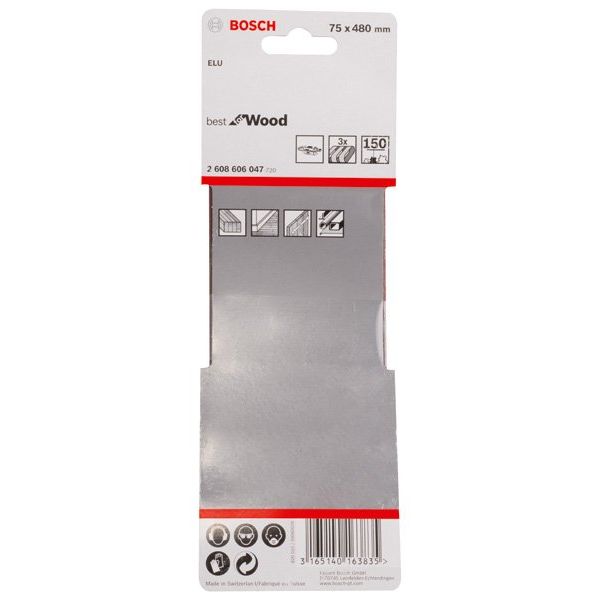 Bosch - Schleifpapier/Schleifvlies PRO X440 Schleifband, 75 x 2608606047 480 mm, G150, 3-tlg