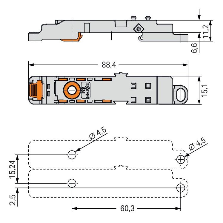 WAGO - Zubehör/Ersatzteile für Klemmen Montageadapter 831-1032 2-teilig,lgr − 12 Stück