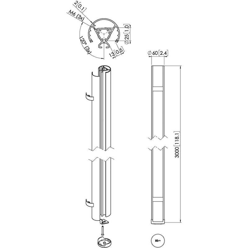 Vogels - Halterung für Audio-/Videosysteme Abhängungsprofil PUC2430 si Connect-it,L 300 cm
