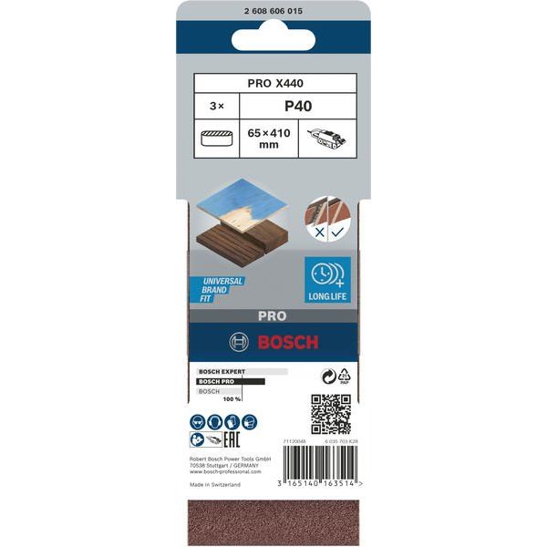 Bosch - Schleifpapier/Schleifvlies PRO X440 Schleifband, 65 x 2608606015 410 mm, G40, 3-tlg