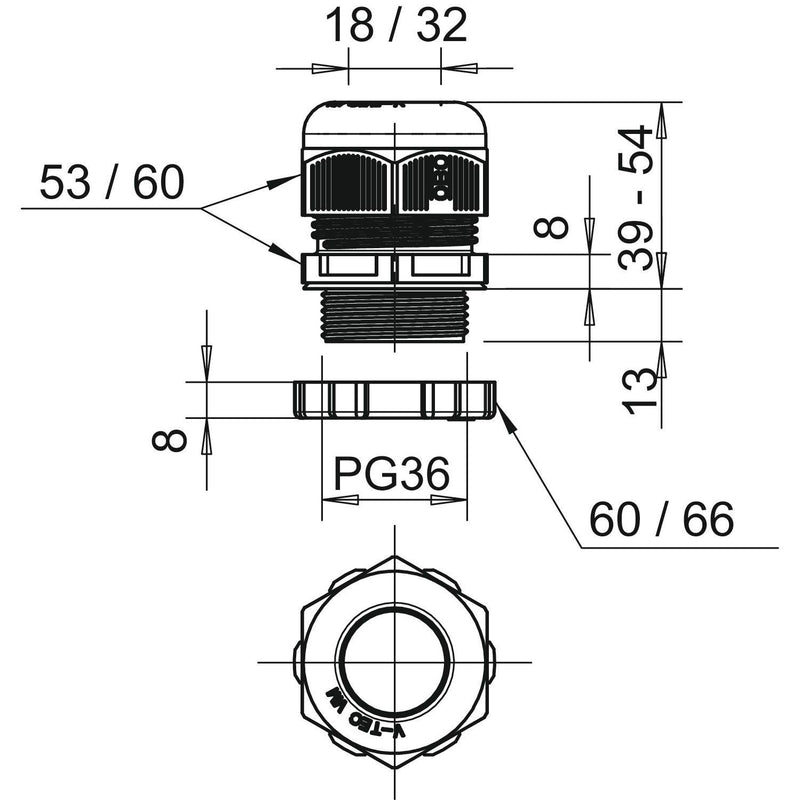 OBO Bettermann - Kabelverschraubung Verschraubung V-TEC PG36+ LGR mit Gegenmutter − 10 Stück
