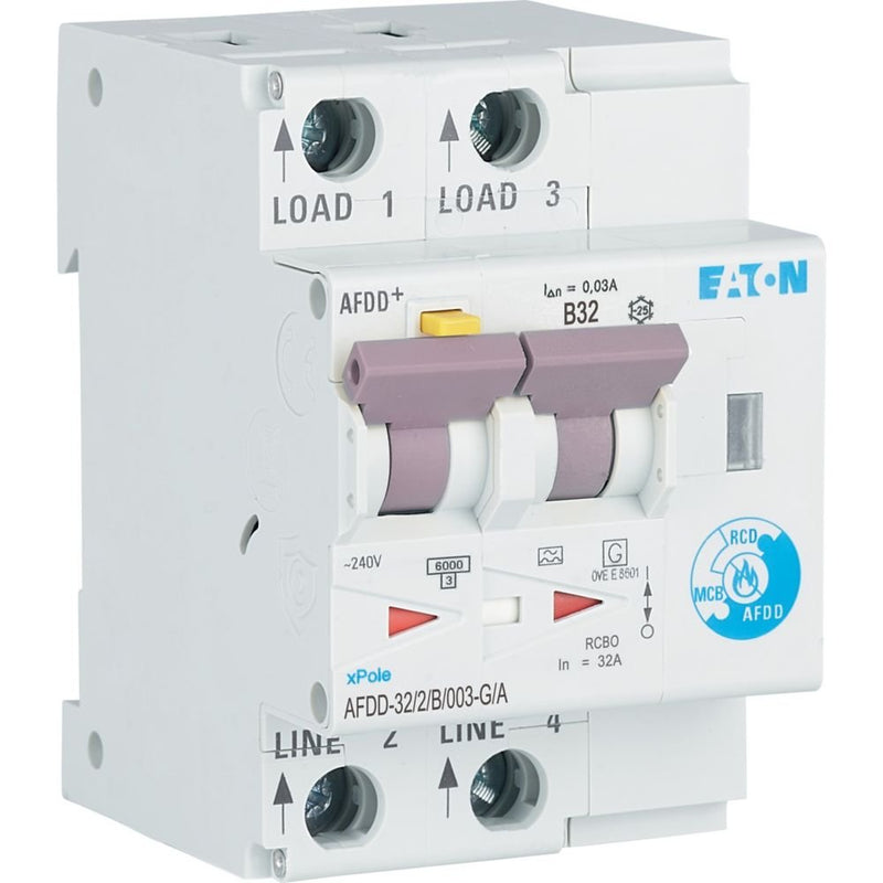 Eaton - Kombination FI-Schalter/Leitungsschutzschalter mit Zusatzeinrichtung Brandschutzschalter AFDD-32/2/B/003-G/A 2p,B,32A,30mA,TypG/A