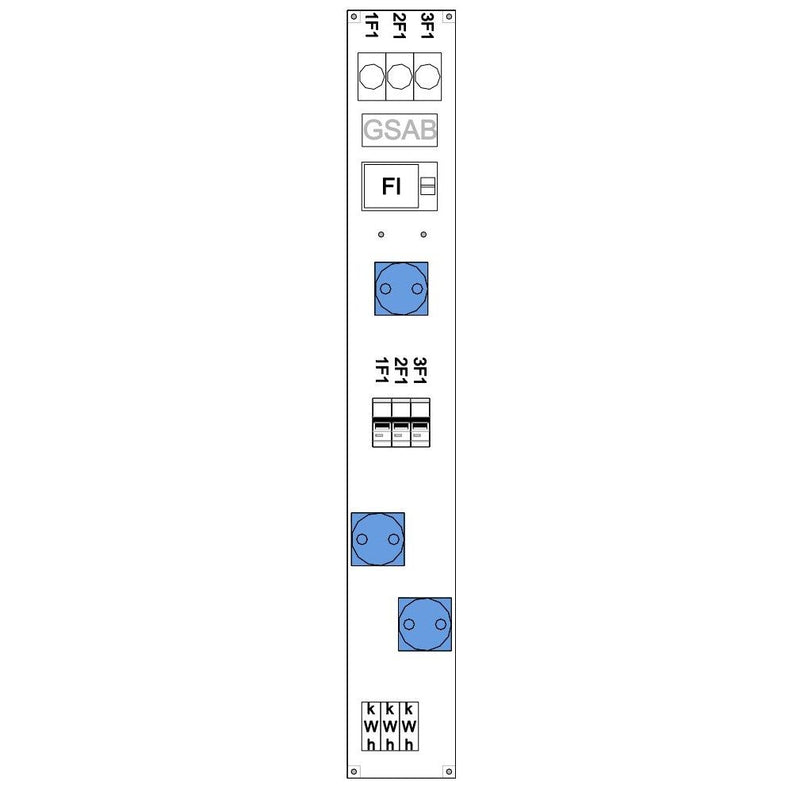 GSAB Elektrotechnik - CEE-Steckdosen-Kombination (IEC 60309) Systemleiste 99.00.024-Zdig 3xSchutz.+3xStromzäh