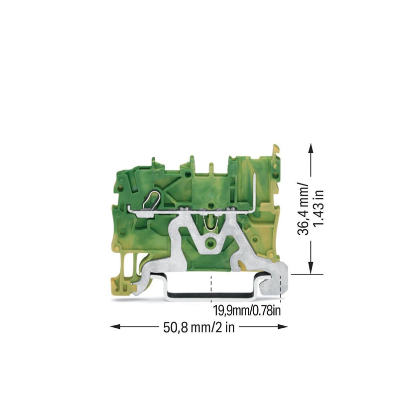 WAGO - Schutzleiter-Reihenklemme 1-Leiter/1-Pin-PE-Basiskl. 2020-1207 CAGE CLAMP,gn-ge − 50 Stück