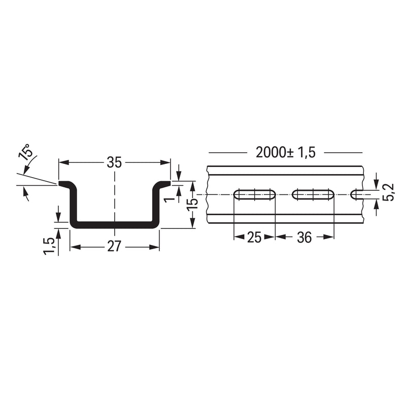 WAGO - Tragschiene St-Tragschiene 2m lang 210-197 35x15mm, 1,5mm dick