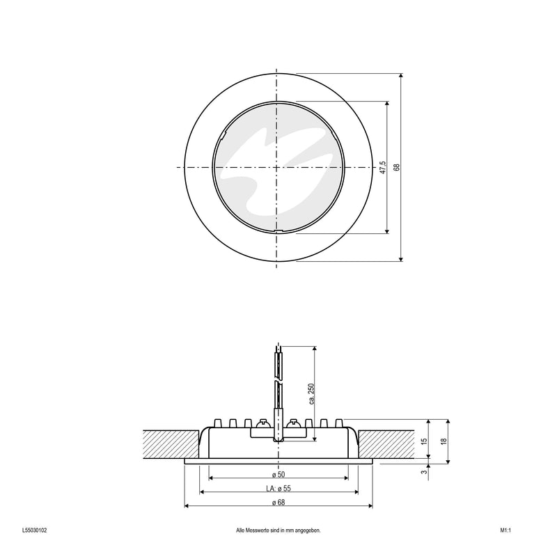 EVN Lichttechnik - Downlight/Strahler/Flutlicht LED-Deckeneinbauleuchte L55030102 3000K 350mA IP20 ws