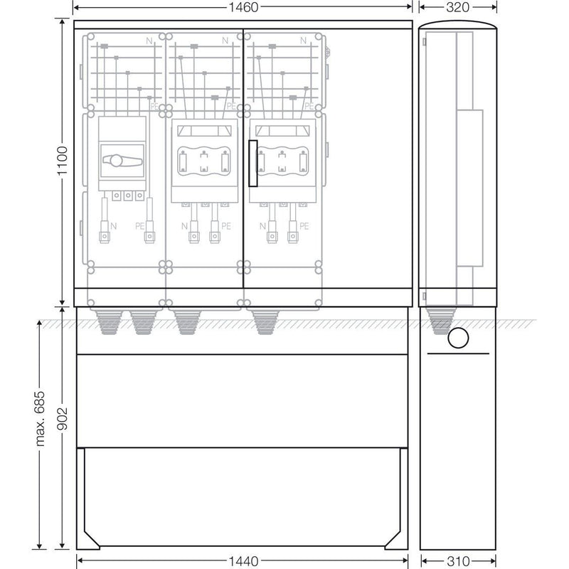 Hensel - Verteilerschrank für Energieversorgung Ladeverteiler Mi EV 200kW 2010 b. z. 2 Ladepunkte