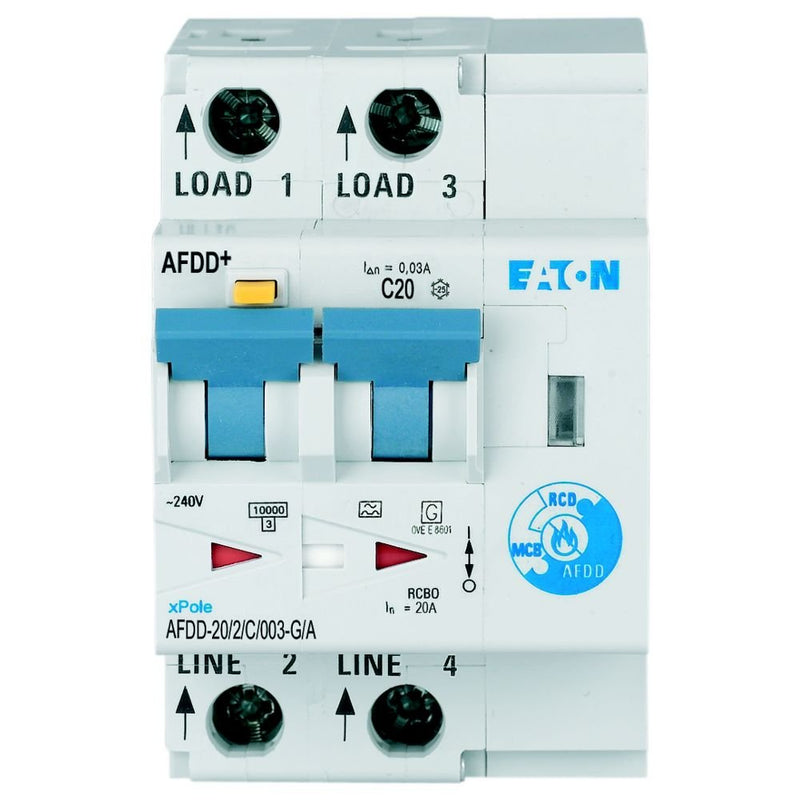 Eaton - Kombination FI-Schalter/Leitungsschutzschalter mit Zusatzeinrichtung Brandschutzschalter AFDD-20/2/C/003-G/A 2p,C,20A,30mA,TypG/A