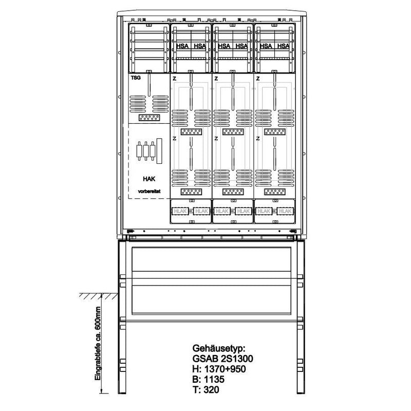 GSAB Elektrotechnik - Zähler-Komplettschrank Zähleranschlusssäule 09.00.1P6HSA 6Z/TSG