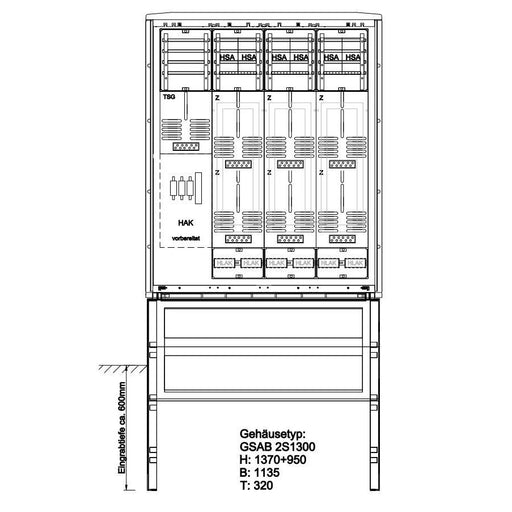 GSAB Elektrotechnik - Zähler-Komplettschrank Zähleranschlusssäule 09.00.1P6HSA 6Z/TSG