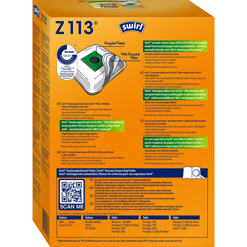Swirl - Zubehör/Ersatzteile für Bodenpflege Staubbeutel Z 113 EcoPor Zel VE4 für Zelmer