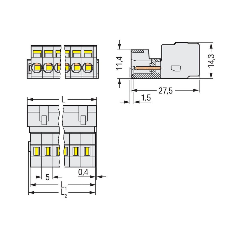 WAGO - Kabelsteckverbinder für Leiterplattensteckverbinder 1-Leiter-Stiftleiste 721-614 CAGECLAMP,2,5mm²,lgr − 25 Stück