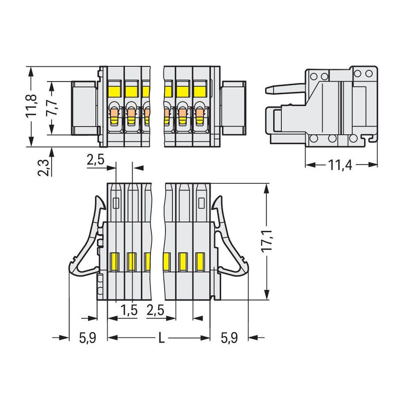 WAGO - Kabelsteckverbinder für Leiterplattensteckverbinder 1-Leiter-Federleiste 733-102/037-000 CAGECLAMP 0,5mm²,lgr − 100 Stück