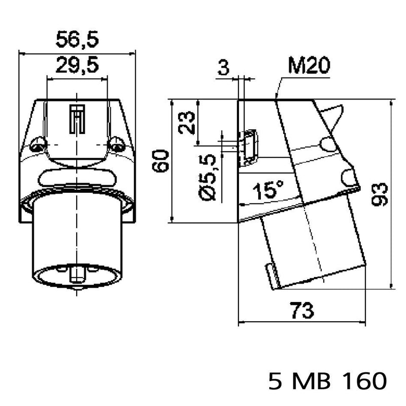 Bals Elektrotech - CEE-Gerätestecker (IEC 60309) Wandgerätestecker GT 240 16A 3p 230V 6h IP44
