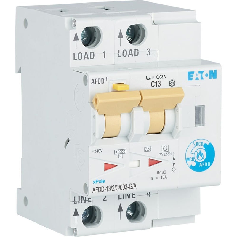 Eaton - Kombination FI-Schalter/Leitungsschutzschalter mit Zusatzeinrichtung Brandschutzschalter AFDD-13/2/C/003-G/A 2p,C,13A,30mA,TypG/A