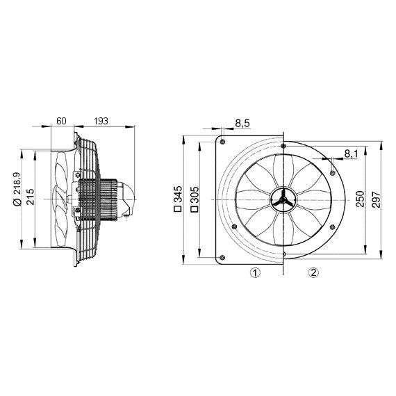 Maico - Wandventilator für Industrie und Gewerbe Axial-Wandventilator EZS 20/2 B Stahlwandring DN 200