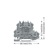 WAGO - Durchgangs-Reihenklemme Doppelstockklemme 2000-2201 2-Leiter, grau − 50 Stück