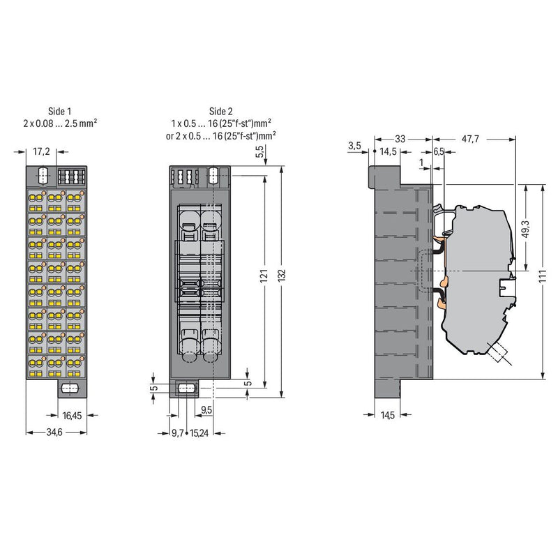 WAGO - Feldbus, Dez. Peripherie - Kommunikations-Modul Bezugsleiste Pot.Block 726-601 48x2,5