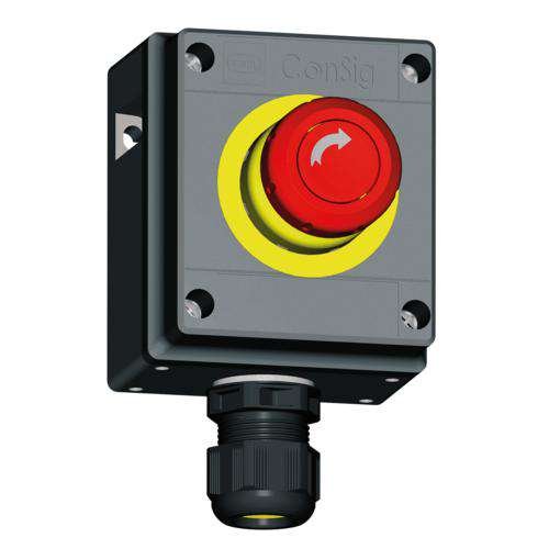 Stahl - Befehls- und Meldegeräte-Kombination im Gehäuse Pilzsperrtaster NotAus EEx 8040/1180X-10L07SA08 690V/AC,16A,IP66,rot