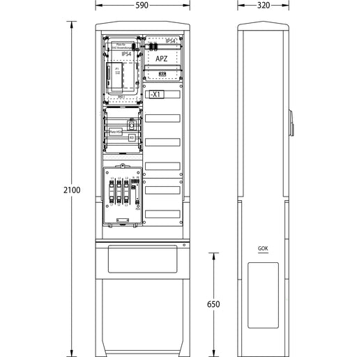 uesa - Zähler-Komplettschrank Zähleranschlußsäule ZAS-S-1-1VF S.Berlin 2100x590x320mm