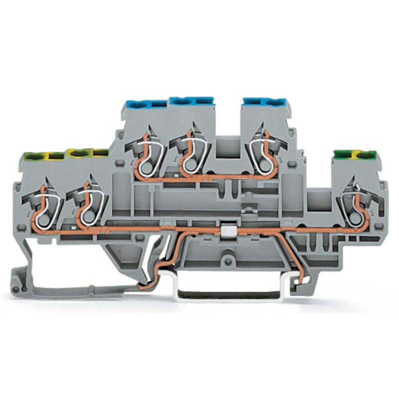 WAGO - Schutzleiter-Reihenklemme Doppelstockklemme 870-536 0,08-2,5/4qmm PE/L − 50 Stück