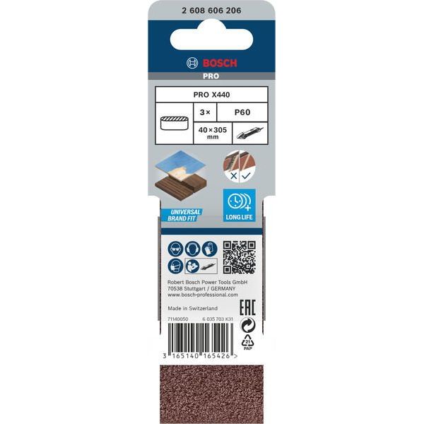 Bosch - Schleifpapier/Schleifvlies PRO X440 Schleifband, 40 x 2608606206 305 mm, 60, 3-tlg