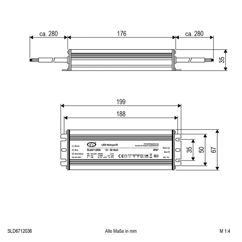 EVN Lichttechnik - LED-Betriebsgerät LED-Netzgerät 12V SLD6712036 dimmbar 15-36W