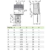 WAGO - Ein- und mehrpolige Klemmenleiste 1-Leiter-Stiftleiste 2091-1505/002-000 CAGECLAMP,1,5mm²,lgr − 50 Stück
