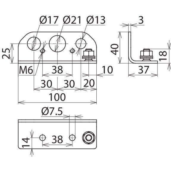 DEHN - Zubehör/Ersatzteile für Erdung und Blitzschutz Befestigungswinkel BW90 B17 21 16 V2A Niro m.Bolzen M8