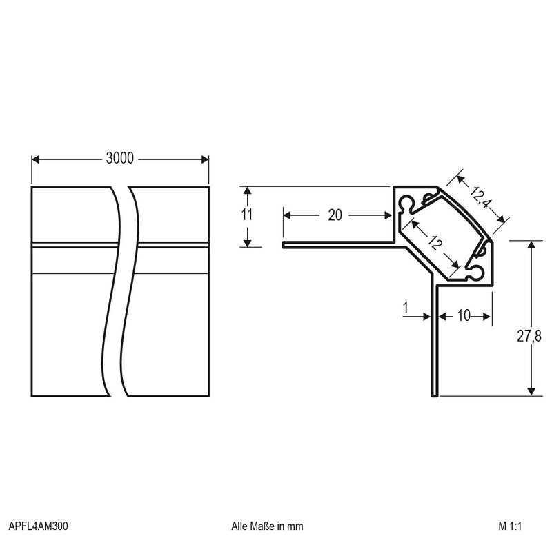 EVN Lichttechnik - Mechanisches Zubehör/Ersatzteile für Leuchten Fliesenprofil APFL4AM300 incl. Abdeckung