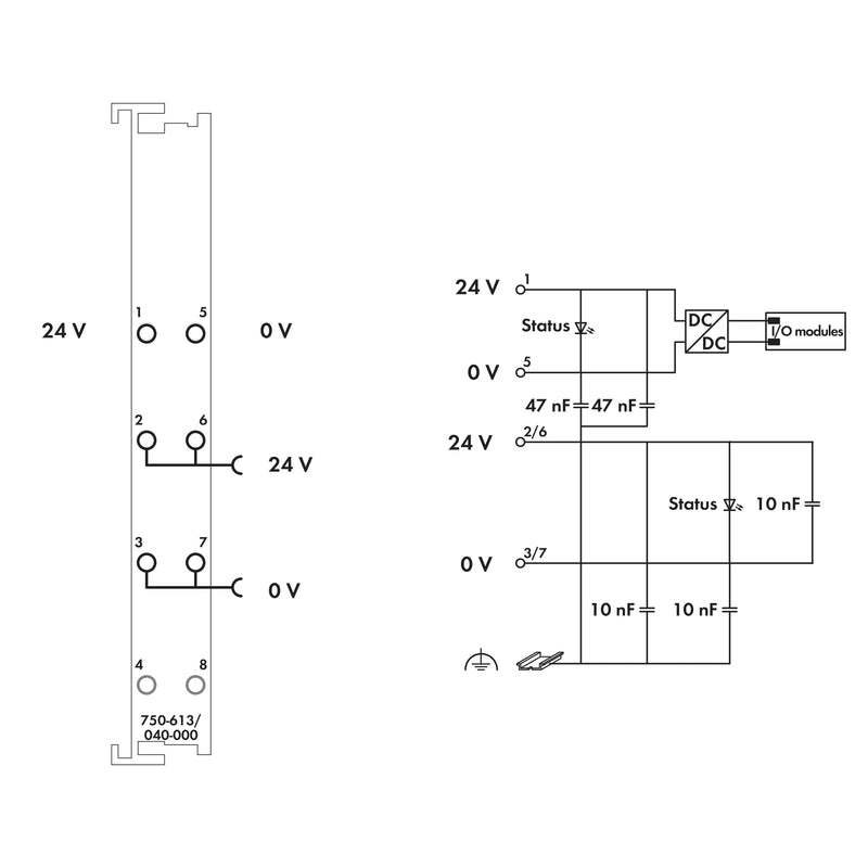WAGO - Feldbus, Dez. Peripherie - Einspeise- und Segmentmodul Potentialeinspeisung 750-613/040-000 XTR