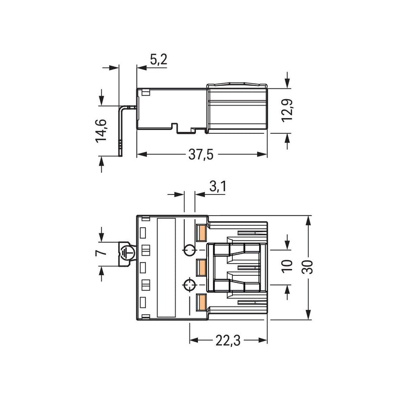 WAGO - Steckverbinder für steckbare Gebäudeinstallation Stecker m. PE-Direktkontat 770-213/002-000 3-polig,schwarz − 100 Stück