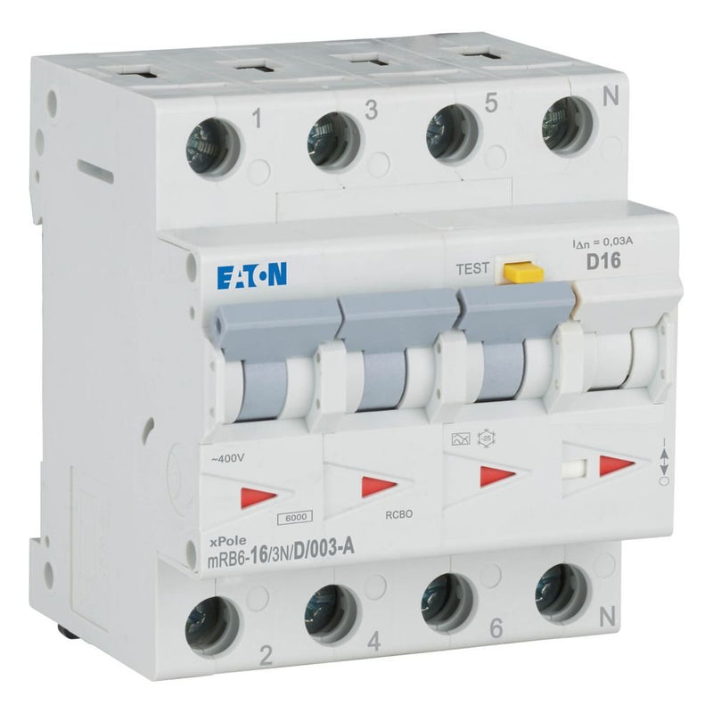 Eaton - Kombination FI-Schalter/Leitungsschutzschalter FI/LS Kombination mRB6-16/3N/D/003-A 16A 30mA