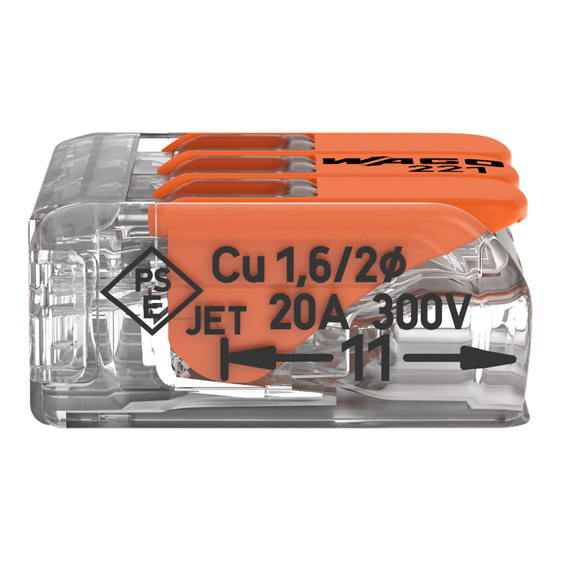 WAGO - Steckklemme Compact-Verbindungsklemme 221-413 3-Leiter bis 4qmm − 50 Stück