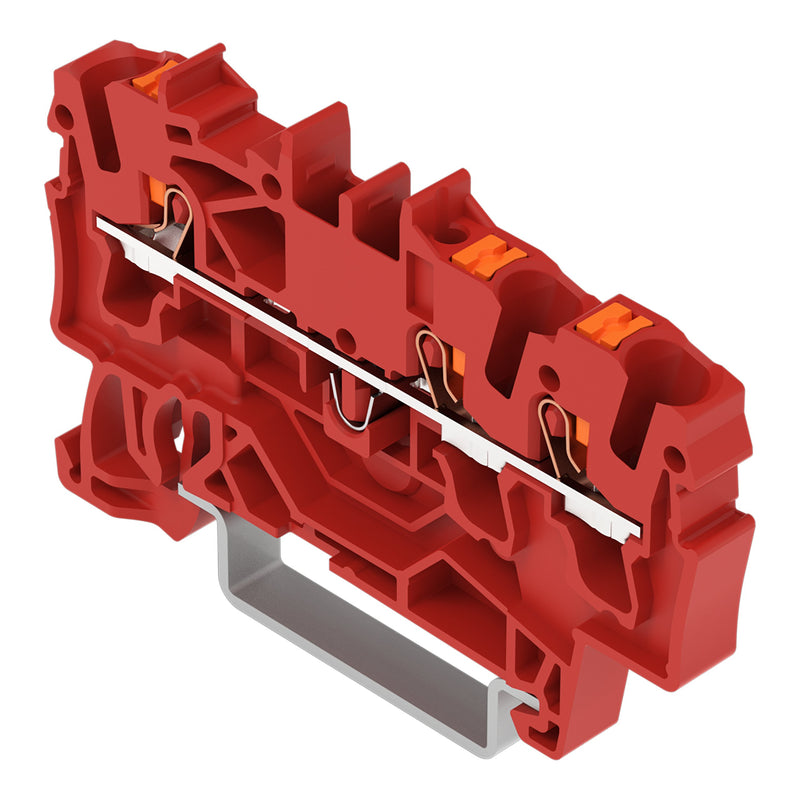 WAGO - Durchgangs-Reihenklemme 3-Leiter-Durchgangsklemme 2202-1303 Drücker,2,5 mm²,rot − 100 Stück