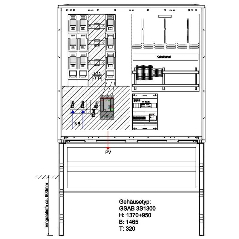 GSAB Elektrotechnik - Zähler-Komplettschrank Wandlermessung 42.W400.AR-01 eon Hanse 400A