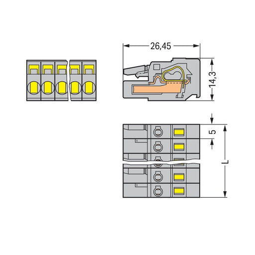 WAGO - Kabelsteckverbinder für Leiterplattensteckverbinder 1-Leiter-Federleiste 231-111/102-000 CAGECLAMP,2,5 mm²,gr − 25 Stück