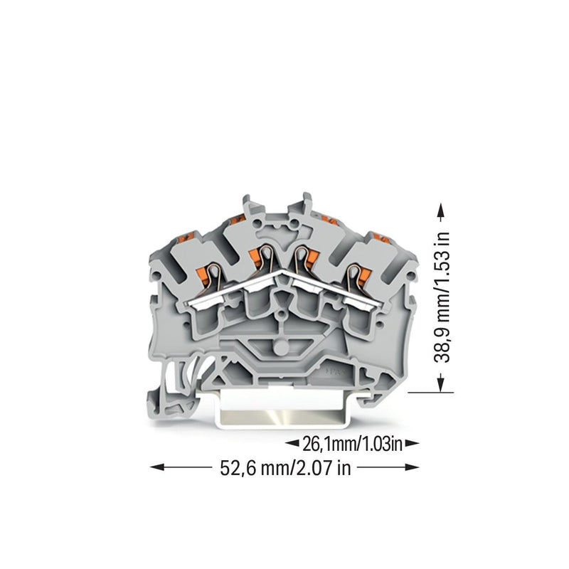WAGO - Durchgangs-Reihenklemme 4-Leiter-Durchgangsklemme 2202-6401 mit Drücker,2,5 mm² − 100 Stück