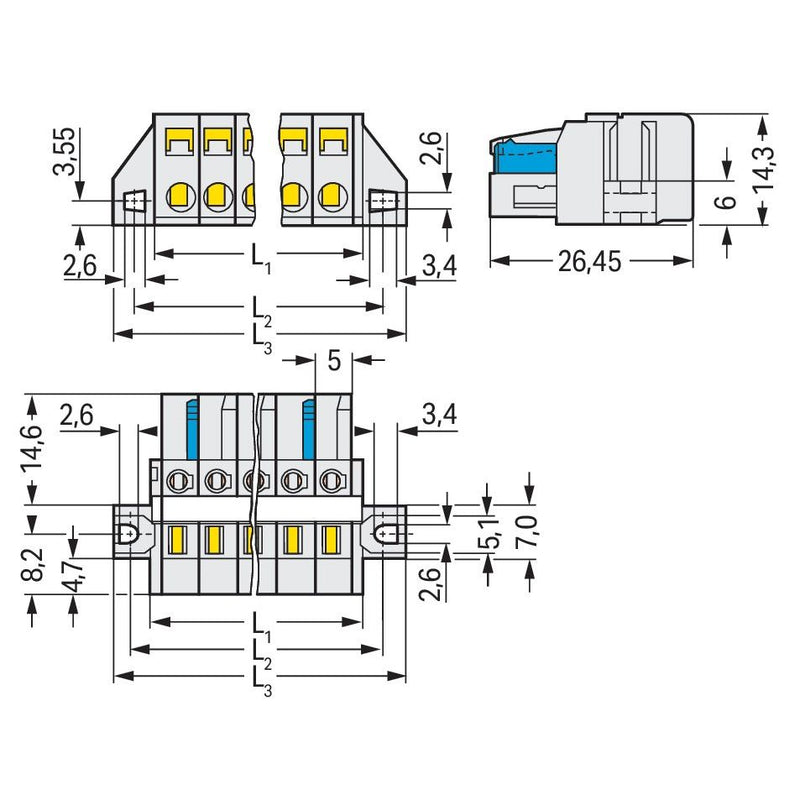 WAGO - Kabelsteckverbinder für Leiterplattensteckverbinder 1-Leiter-Federleiste 721-111/027-000 CAGECLAMP 2,5mm²,lgr − 25 Stück