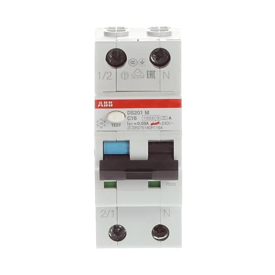 ABB Stotz S&J - Kombination FI-Schalter/Leitungsschutzschalter FI/LS-Schalter DS201MA-C16/0,03 10kA, 1p+N