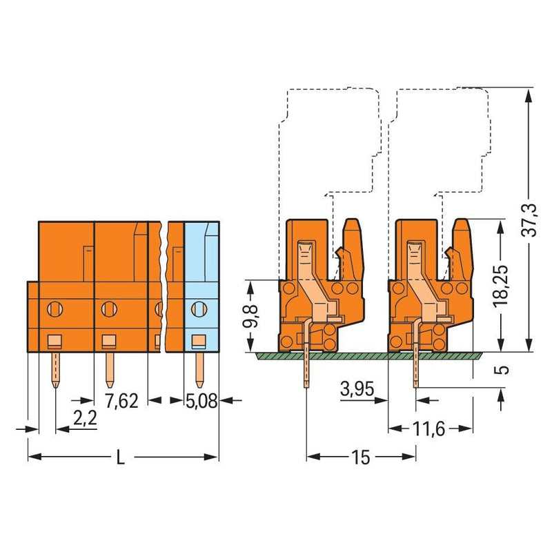WAGO - Leiterplattensteckverbinder THT-Federleiste gerade 232-768 Maß 7,62mm,orange − 25 Stück