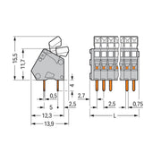 WAGO - Leiterplattenklemme 233-206 Drücker,0,5mm²,grau − 70 Stück