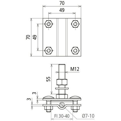 DEHN - Anschlussklemme für Blitzschutz Anschlussklemme V4A AK710FL40GBM12X55V4A f.Rd 7-10 /Fl 30-40
