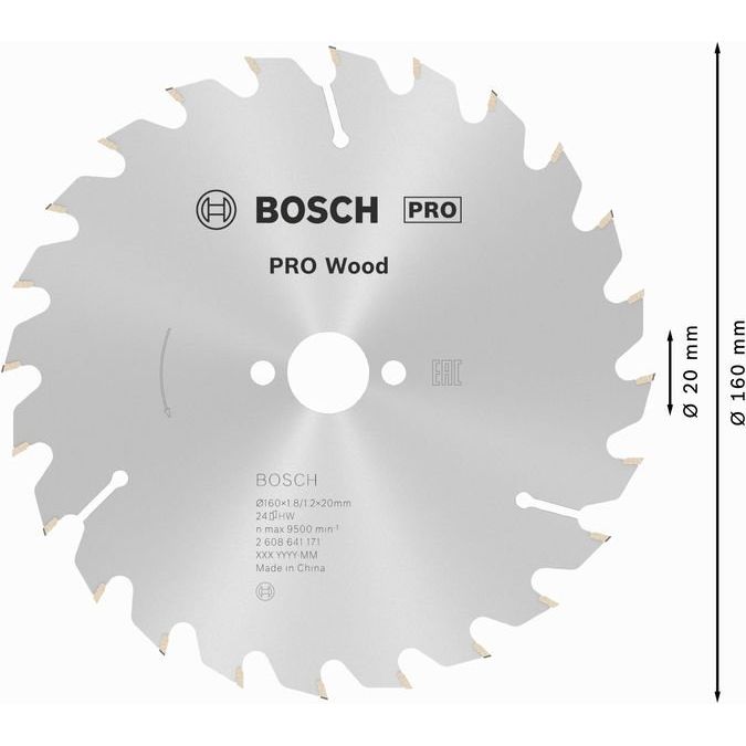 Bosch - Kreissägeblatt PRO Wood Kreissägeblatt, 2608641171 160 x 1,8 x 20 mm